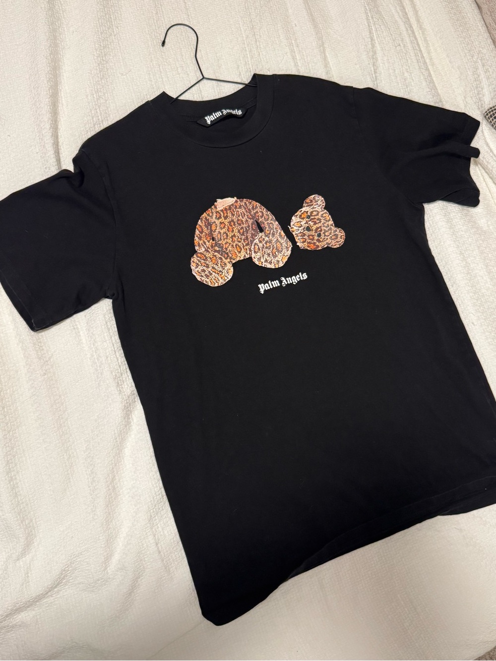 Palm Angels Black Tee with Leopard Bear Print